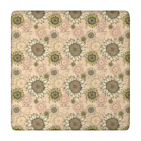 Beige Sunflower Small Flower Pattern Square Fitted Tablecloth with Elastic Edge,Square Table Cover,Washable Elastic Table Cover for Home Kitchen Party Decor 34"x34"