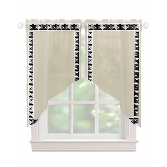 Beige Swag Valances for Windows, Black Modern Geometric Abstract Art Aesthetics Rod Pocket Sheer Valances for Large Windows, Swag Toppers Light Filtering for Kitchen Living Room 2 Panels 36''x45''