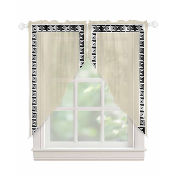 Beige Swag Valances for Windows, Black Modern Geometric Abstract Art Aesthetics Rod Pocket Sheer Valances for Large Windows, Swag Toppers Light Filtering for Kitchen Living Room 2 Panels 36''x63''