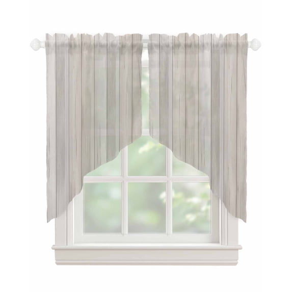 Beige Swag Valances for Windows, Farmhouse Simple Abstract Striped Wooden Grain Rod Pocket Sheer Valances for Small Windows, Swag Toppers Light Filtering for Kitchen Living Room 2 Panels 28''x36''