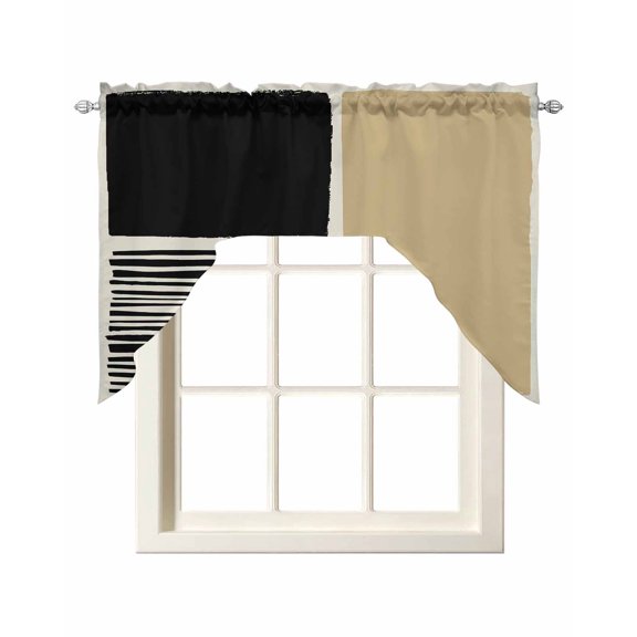 Beige Swag Valances for Windows, Small Curtains Drapes, Modern Abstract Art Farmhouse Striped Kitchen Window Curtains Over Sink Rod Pocket Window Treatment Valance for Bedroom/Bathroom 56"x36"