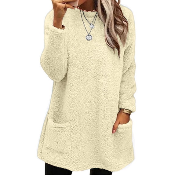 Beige Sweaters for Womens Winter Coat Loose Wool Jacket Long Sleeved Jumper with Pockets Womens Fall Fashion 2025
