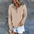 thumbnail image 1 of Beige Sweatshirt for Women Long Casual Down for Womens Pocket Hooded Sweatshirts Pullover Sleeve Button V Drawstring Hoodies Neck Women's Hoodies & Sweatshirts Women Fall Clothes, 1 of 4