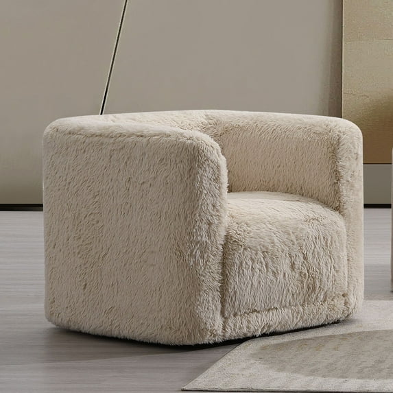 Beige Swivel Accent Chair - Linen Fabric, 360° Rotation, 33" Wide, Living Room Seating. Comfortable Foam Filled, Durable Wood Frame for Home.