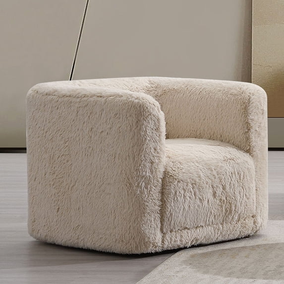 Beige Swivel Chair with Linen | Comfort & Easy Rotation for Primary Living | Full Foam & Sturdy Wood | Solves Issue of Lack of Durable Seating
