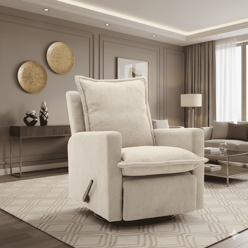 Beige Swivel Rocker Recliner Chair, Merino Wool Manual Rocking Chair for Teens, Bedroom, Gaming Room & Living Room Christmas Gift