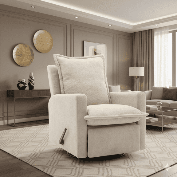 Beige Swivel Rocker Recliner Chair, Merino Wool Manual Rocking Chair for Teens, Bedroom, Gaming Room & Living Room Christmas Gift