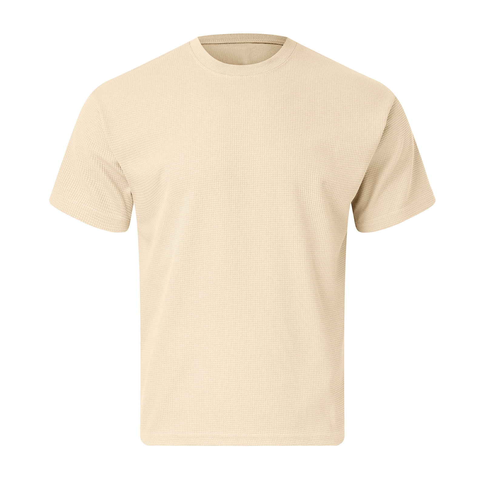 Beige T Shirts Mens Summer Solid Color Fabric Simple Casual Shirt With  Round Neck And Short Sleeves