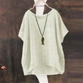 thumbnail image 1 of Beige T Shirts for Women's Summer Short Sleeve Solid Casual Loose Linen Top Fashion Clothing, 1 of 3