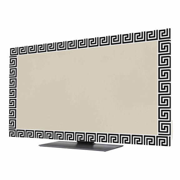 Beige TV Dust Cover 24 Inch, Greek Chinese Style Border Geometric Computer Monitor Cover Dustproof Stretchable Indoor TV Screen Protector for LED LCD Universal Monitors