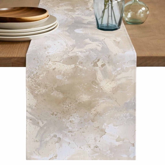 Beige Table Runner, Modern Minimalism Gradient Abstract Aesthetic Art Washable Cotton Linen Table Runners 72 Inches Long, Dresser Scarf Runner for Dining/Coffee/Kitchen/TV Stands/Cabinets 13''x72''
