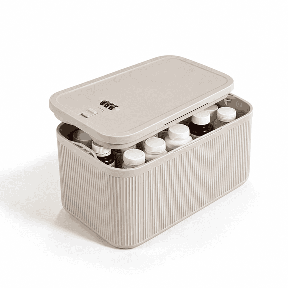 Beige Taller Lockable Storage Box with Combination Code for Medication Snacks and iPad Mini