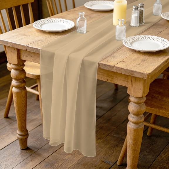 Beige Tan 4.5ft Cheesecloth Table Runner for Wedding 19"x55", Light Brown Solid Background Autumnal Rustic Farmhouse Kitchen Dinner Sheer Tulle Chiffon Dresser Scarf, Holiday Party Decorations