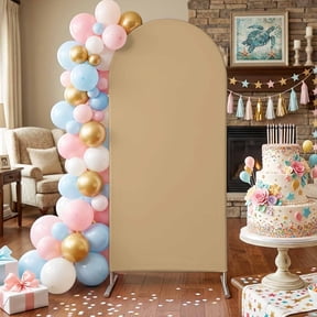 Beige Tan Arch Backdrop Covers 4 FT, Light Brown Solid Background Autumnal Rustic Farmhouse Stretchy Fitted Arched Stand Covers Party Arch Stand Cover Photo Booth for Wedding Birthday Decor