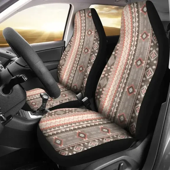 Beige Tan Brown Ethnic Aztec Boho Chic Bohemian Pattern Car Seat Covers Pair 2 Front Seat Covers Car Seat Protector