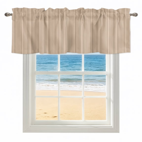 Beige Tan Kitchen Valances for Windows 42x12 Inch Kitchen Curtains Valances Rod Pocket Farmhouse Striped Modern Artwork Bathroom Window Valances for Window Treatment Decor