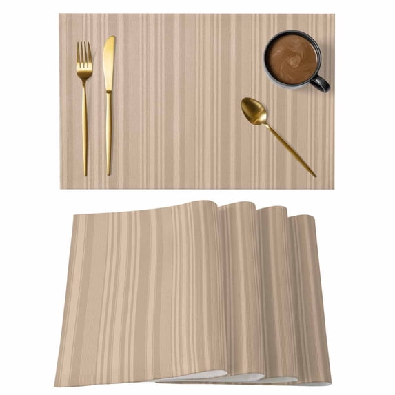 Beige Tan Placemats Set of 4 Farmhouse Striped Modern Artwork Place Mats Indoor Wipeable Table Mats Washable Cloth Dining Table Placemats for Kitchen Holiday Party Home Decor 13x19 Inch