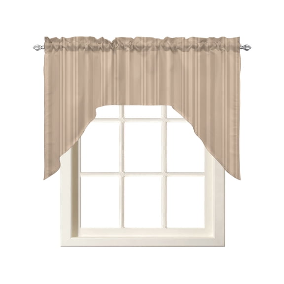 Beige Tan Swag Curtains for Kitchen Farmhouse Striped Modern Artwork Valances for Windows Rod Pocket Small Window Treatment Short Topper for Cafe Bedroom Bathroom Living Room Decor 56x36 Inch