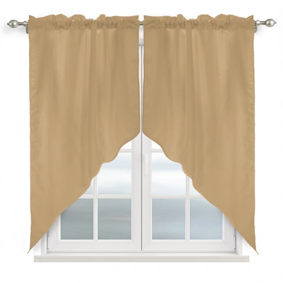 Beige Tan Swag Valances for Windows 2 Pack Light Brown Solid Background Autumnal Rustic Farmhouse Swag Kitchen Curtains 36 Inches Long Rod Pocket Short Window Treatment for Kitchen Bathroom 36"x36"