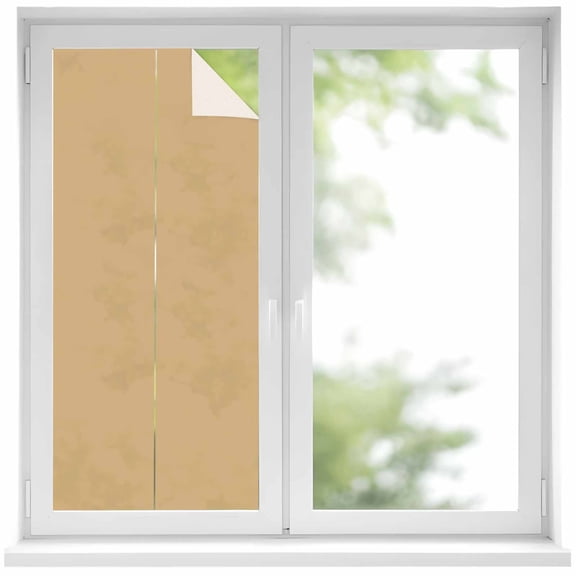 Beige Tan Window Privacy Film Light Brown Solid Background Autumnal Rustic Farmhouse Decorative Glass Window Film UV Blocking Static Cling Sticker Covering for Home Door 17.7 x 39.3 inches