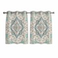 thumbnail image 1 of Beige Teal Boho Kitchen Curtains Short 54 Inch Length, Medieval Vintage Ethnic Floral Abstract Grommet Top Bedroom Living Room Curtains, Light Filtering Cafe Curtain Drapes 2 Panels Set 84''x54'', 1 of 9