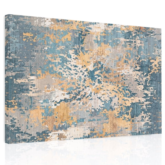 Beige Teal Copper Rust Canvas Print Wall Art, Abstract Vintage Industrial Minimalist Wall Decor Modern Artwork Paintings Pictures for Living Room Framed and Stretched Ready to Hang 12" x 16"