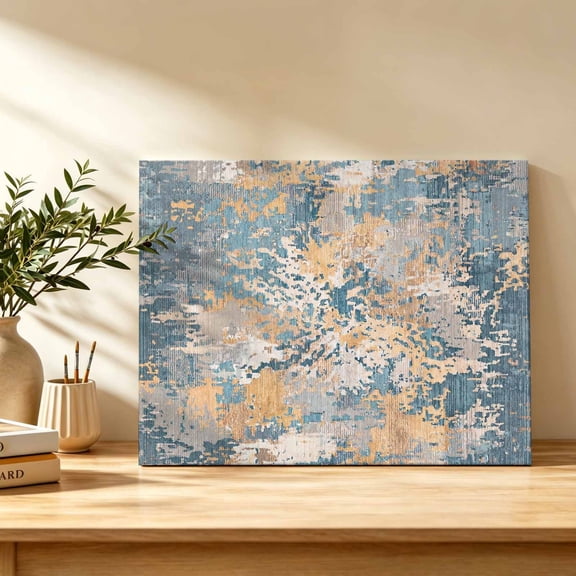 Beige Teal Copper Rust Canvas Wall Art, Abstract Vintage Industrial Minimalist Wall Art Prints Artwork Framed Canvas Ready to Hang Art Pictures for Bathroom Bedroom Entry Desk Corner 10" x 8"
