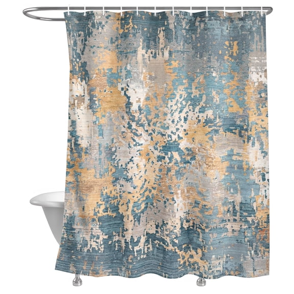 Beige Teal Copper Rust Shower Curtain, Abstract Vintage Industrial Minimalist Lightweight Waterproof Fabric Shower Curtain with Rustproof Grommets for Bathroom Bathtub 36x72in