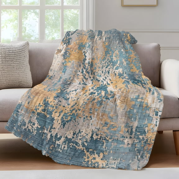 Beige Teal Copper Rust Throw Blanket for Couch Abstract Vintage Industrial Minimalist Soft and Warm Flannel 3D Striped Fluffy Fuzzy Fleece Blanket Lightweight Throw for Bed, Sofa 30 x 40 Inches