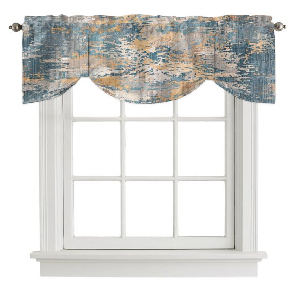 Beige Teal Copper Rust Tie Up Valance for Windows Abstract Vintage Industrial Minimalist Adjustable Curtain Valance Rod Pocket Balloon Shade Window Treatment for Kitchen Living Room Bedroom 42x12inch