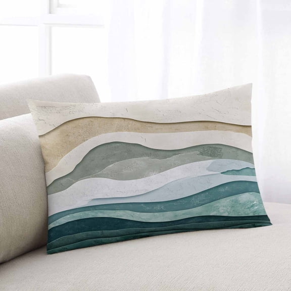 Beige Teal Ombre Throw Pillow Covers, Modern Geometric Aesthetics Abstract Soft Breathable Pillow Cases with Invisible Zipper for Sleeping, King Size Pillowcases for Couch Bed Sofa Chair 20x36 Inches