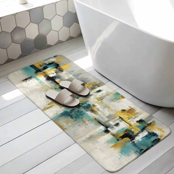 Beige Teal Yellow Ombre Bathroom Runner Rugs Non Slip Washable ...
