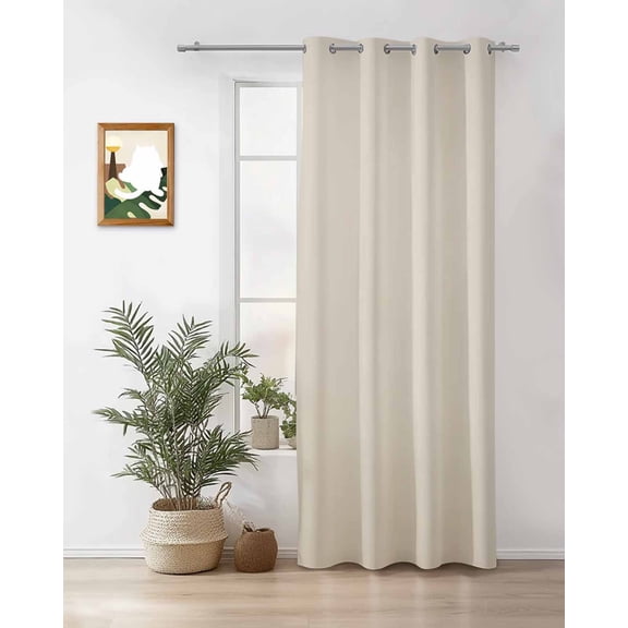 Beige Thermal Insulated Blackout Curtains for Bedroom 96 Length White Swan Solid Color Room Darkening Curtain 1 Panel Grommet Window Curtain Drape for Living Room Nursery Room