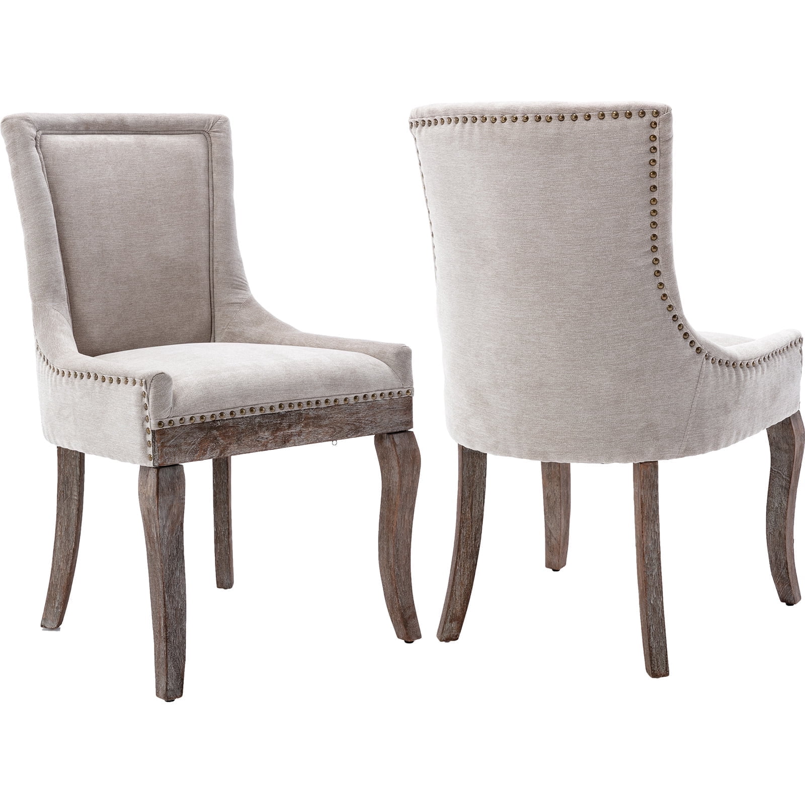 Beige Thickened Fabric Dining Chairs Set of 2, Kitchen & Dining Room Chairs Set of 2, Upholstered Dining Chairs, Solid Wood Frame (Beige, 2 Pcs)