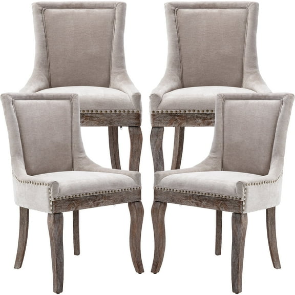 Beige Thickened Fabric Dining Chairs Set of 4, Kitchen & Dining Room Chairs Set of 4, Upholstered Dining Chairs, Solid Wood Frame (Beige, 4 Pcs)