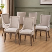 Beige Thickened Fabric Dining Chairs Set of 6, Kitchen & Dining Room Chairs Set of 6, Upholstered Dining Chairs, Solid Wood Frame Beige, 6 Pcs