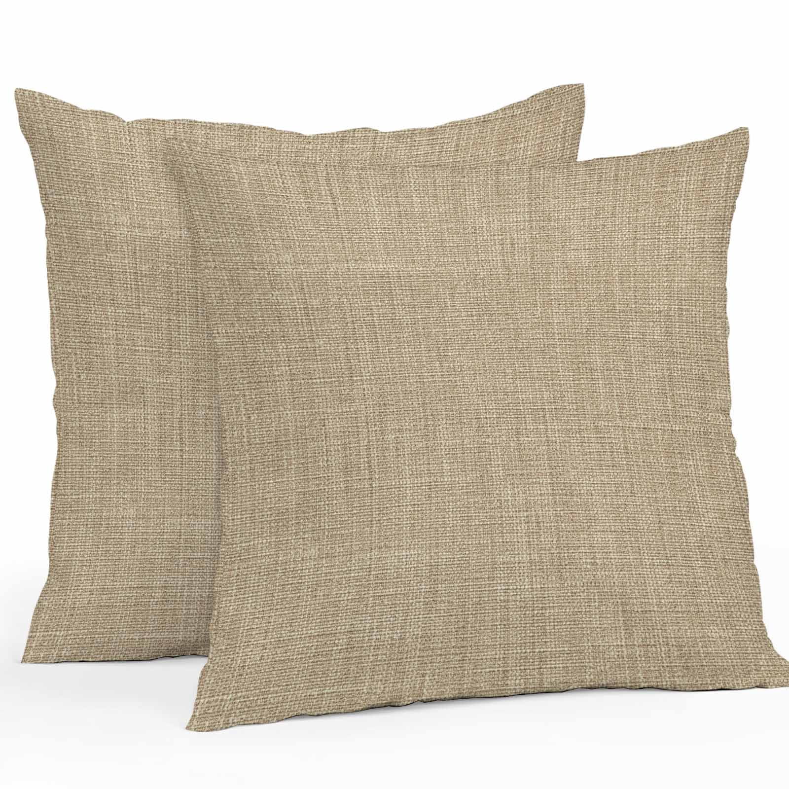 Beige Throw Pillow Covers 20x20 Inch Set of 2, Farmhouse Burlap Solid Brown Color Modern Linen Texture Waterproof Outdoor Pillow Covers, Decorative Cushion Pillowcases for Couch, Sofa, Bed, Patio