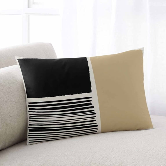 Beige Throw Pillow Covers, Modern Abstract Art Farmhouse Striped Soft Breathable Pillow Cases with Invisible Zipper for Sleeping, Queen Size Pillowcases for Couch Bed Sofa Chair 20x30 Inches