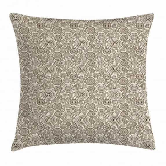 Beige Throw Pillow Cushion Cover, Abstract Ornate Circular Composition Lace Illustration Vintage Motif Romantic Pattern, Decorative Square Accent Pillow Case, 18 X 18 Inches, Tan Brown, by Ambesonne