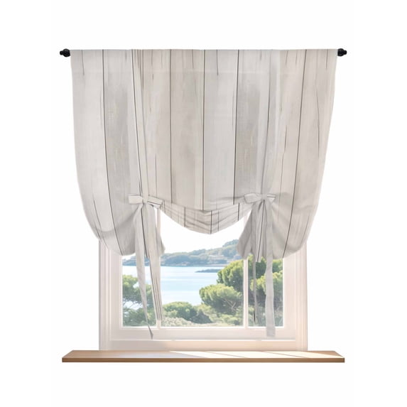 Beige Tie Up Curtains for Windows 63 Inch Length Balloon Curtains Kitchen Adjustable Balloon Window Shade Farmhouse Simple Abstract Striped Wooden Grain Tie Up Valance Bathroom Curtain Window 46"x63"
