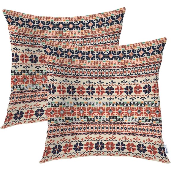 Beige Traditional Turkish Floral Throw Pillow Covers, Decorative Pillow Covers Digital Printing Blended Fabric for Couch Sofa Bed Invisible Zipper 18X18 in