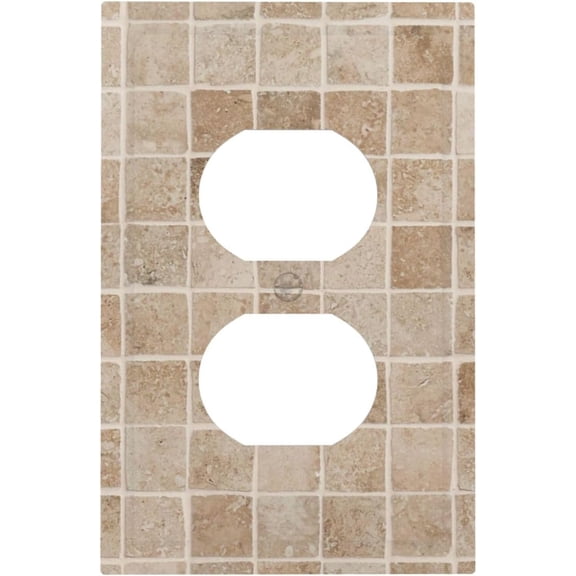 Beige Travertine Mosaic Marble Outlet Cover, Duplex Wall Plate for Bathroom Kitchen Farmhouse Decor