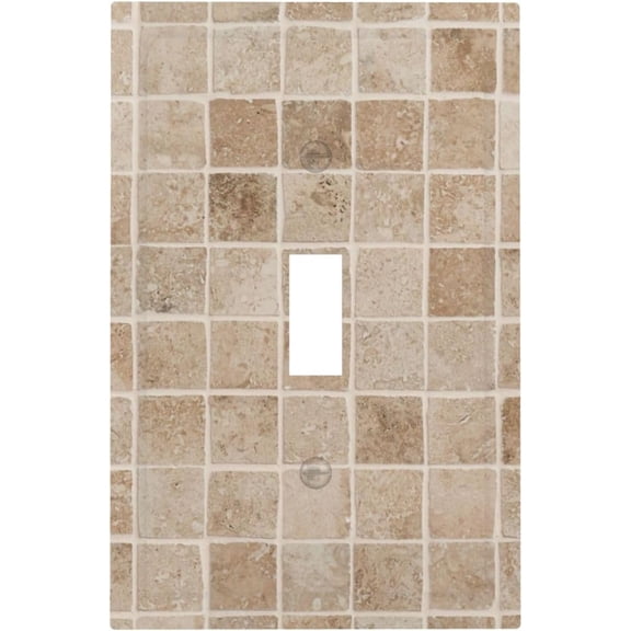 Beige Travertine Mosaic Marble Tile Pattern Decorative Light Switch Cover 1 Gang Single Toggle Device Electrical Faceplate Switchplate Decorator Outlet Wall Plate for Bathroom Kitchen Farmhouse Decor
