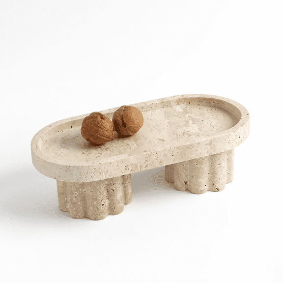 Beige Travertine Oval Vanity Decorative Tray for Countertop and Tabletop Organization