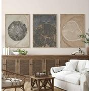 Beige Tree Ring Painting Set of 3 Nordic Canvas Prints Tree Stump Poster Modern Neutral Abstract Tree Rings Wall Art Pictures for Living Room Home Decor With Inner Frame