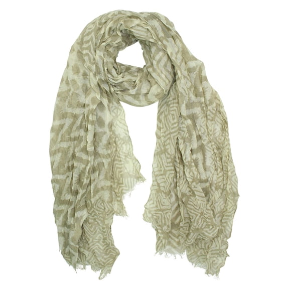 Beige Tribal Chevron Print Crinkled Scarf Shawl