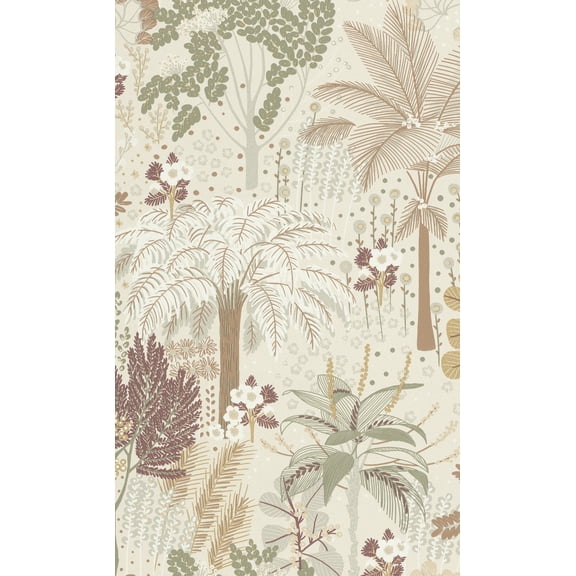 Beige Tropical Trees Metallic Wallpaper R8371