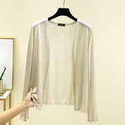 CUEKONDY Beige Tshirts for Women's Thin Long Sleeved Cardigan for Women Summer Short Styles for Flying Border Sun Clothes Loose Air Conditioning Shawl Exterior Summer Tops
