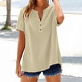 thumbnail image 1 of Beige Tshirts for Women Loose Button Shirt Top Stand Solid Color Sleeve Collar Casual Women's Shirt Women's Shirt Going Out Tops for Women, 1 of 6