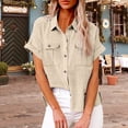 thumbnail image 1 of Beige Tshirts for Women's Spring Autumn Casual Double Pocket Split Long Sleeve Cotton Shirt Top Womens Short Sleeve Tops, 1 of 6